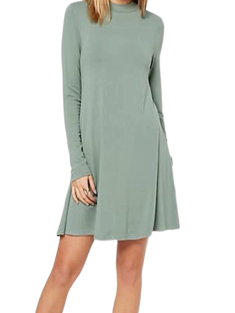 RUE 21 Women's Green Mock Neck Long Sleeve Dress Medium